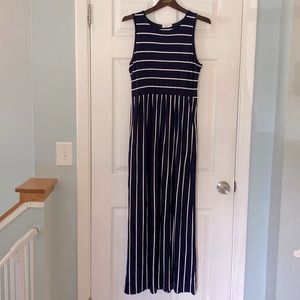 Hount Navy and White Striped, Stretch Maxi Dress